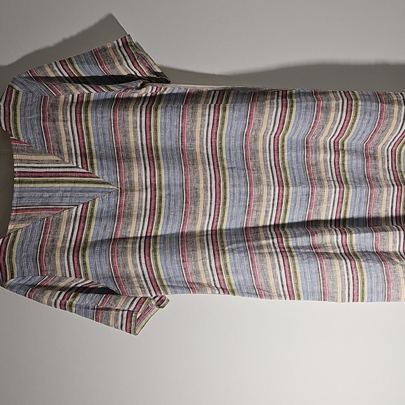 For Cynthia Colorful Striped Dress Short Sleeves, Big Pockets. 55% Linen 45% Cot - Picture 1 of 9